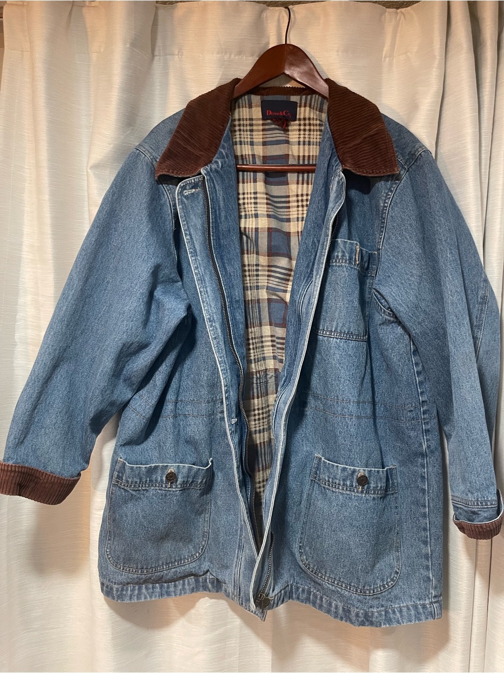 Denim&Co Blue Denim Jacket with Brown Corduroy Collar